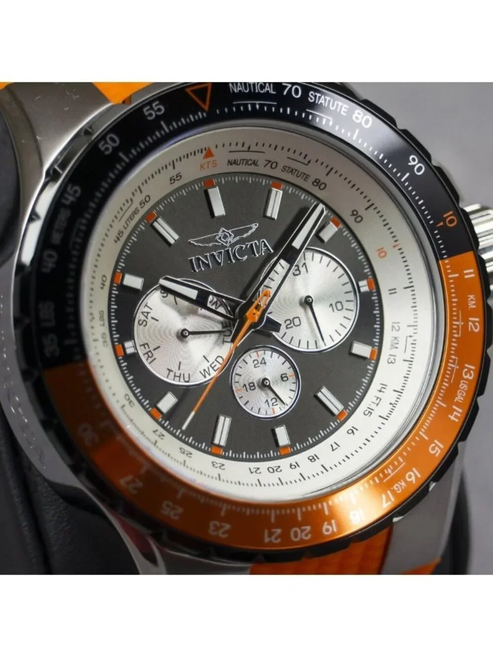 Men's Orange Silver Rubber Band Aviator Analog Quartz Swimming Luminous Watch